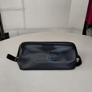 Titleist Black Leather Men's Travel Pouch Toiletry Bag Golf Sporty Chic